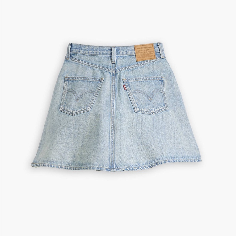 NWT Levi's Premium High-Rise A-Line Flounce Mini Denim Skirt Blue-Medium Wash 25 - Picture 8 of 15